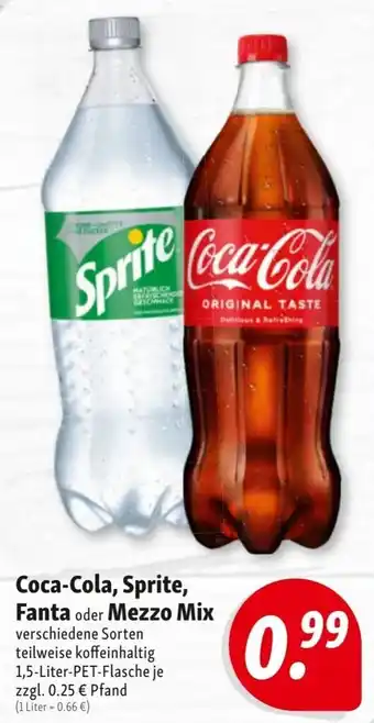 Nah & Frisch Coca-Cola, Sprite, Fanta oder Mezzo Mix 1,5 Liter PET Flasche Angebot