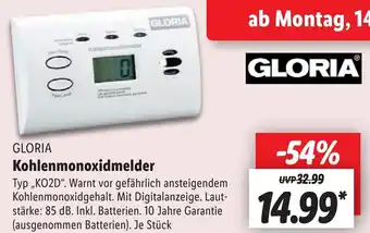 Lidl GLORIA Kohlenmonoxidmelder ,,KO2D" Angebot