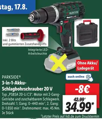 Lidl PARKSIDEⓇ 3-in-1-Akku-Schlagbohrschrauber 20 V Angebot