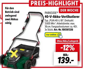 Lidl PARKSIDEⓇ 40-V-Akku-Vertikutierer Angebot