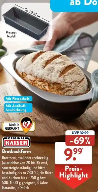 Aldi Süd ORIGINAL KAISER Brotbackform Angebot