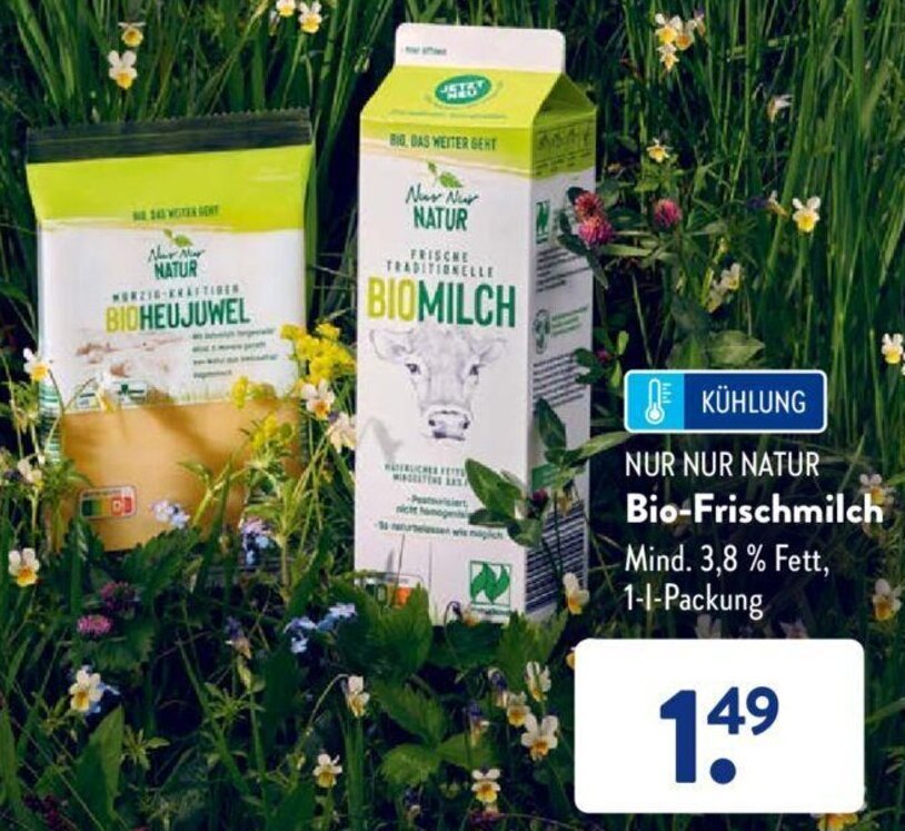 NUR NUR NATUR BioFrischmilch 1LPackung Angebot bei Aldi Süd