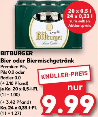 Kaufland BITBURGER Bier oder Biermischgetränk Ka. 20x0,5 L/24x0,33 L-Fl. Angebot