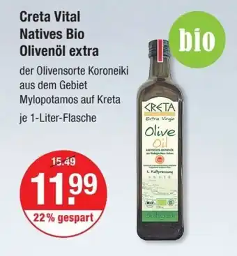 V Markt Creta Vital Natives Bio Olivenöl extra je 1-Liter-Flasche Angebot