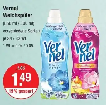 V Markt Vernel Weichspüler je 34/32 WL Angebot