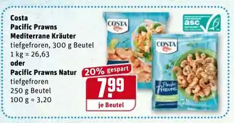 REWE Costa Pacific Prawns Mediterrane Kräuter 300 g beutel oder Pacific Prawns Natur 250 g Beutel Angebot