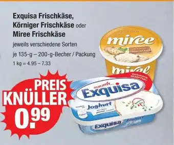 V Markt Exquisa Frischkäse, Körniger Frischkäse oder Miree Frischkäse je 135-g-200-g-Becher / Packung Angebot