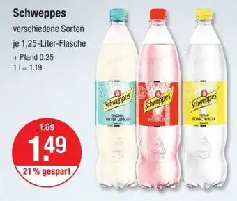 V Markt Schweppes verschiedene Sorten je 1,25-Liter-Flasche Angebot