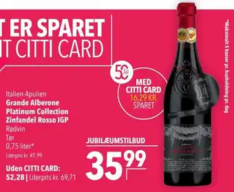 CITTI Markt Grande Alberone Platinum Collection Zinfandel Rosso IGP Rødvin 0,75 liter* Angebot