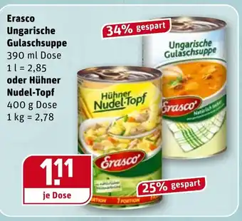 REWE Erasco Ungarische Gulaschsuppe 390ml oder Hühner Nudel Topf 400g Angebot