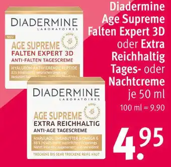 Rossmann Diadermine Age Supreme Falten Expert 3D oder Extra Reichhaltig Tages oder Nachtcreme 50ml Angebot