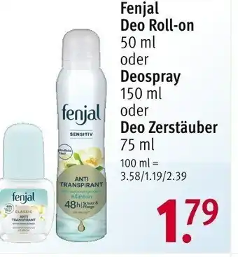 Rossmann Fenjal Deo Roll on 50ml oder Deospray 150ml oder Deo Zerstäuber 75ml Angebot