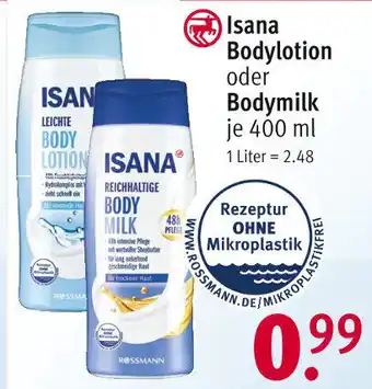 Rossmann Isana Bodylotion oder Bodymilk 400ml Angebot