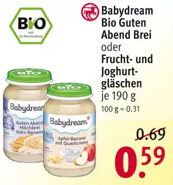 Rossmann Babydream Bio Guten Abend Brei oder Frucht und Joghurtgläschen 190g Angebot