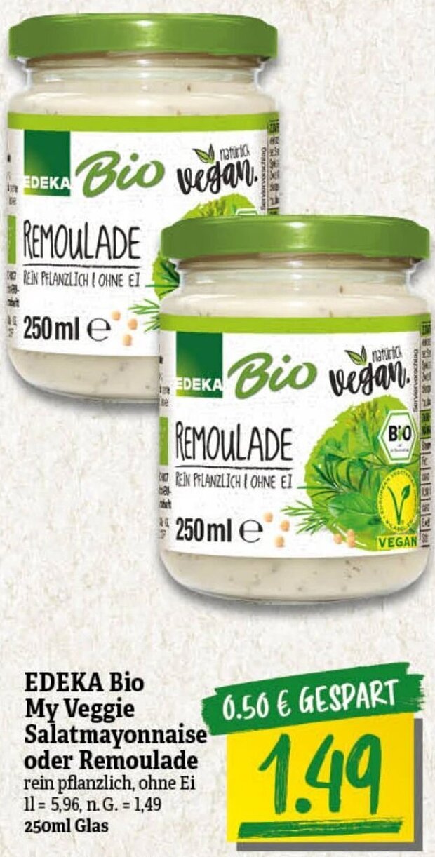 EDEKA Bio My Veggie Salatmayonnaise oder Remoulade 250ml Glas Angebot