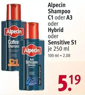 Rossmann Alpecin Shampoo C1 oder A3 oder Hybrid oder Sensitive S1, 250ml Angebot