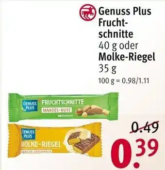 Rossmann Genuss Plus Fruchtschnitte 40g oder Molke Riegel 35g Angebot