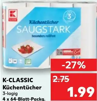 Kaufland K-CLASSIC Küchentücher 3-lagig 4 x 64-Blatt-Packg. Angebot