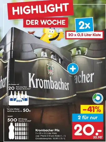 Netto Marken-Discount Krombacher Pils 2 x 20 x 0,5 Liter Kiste Angebot