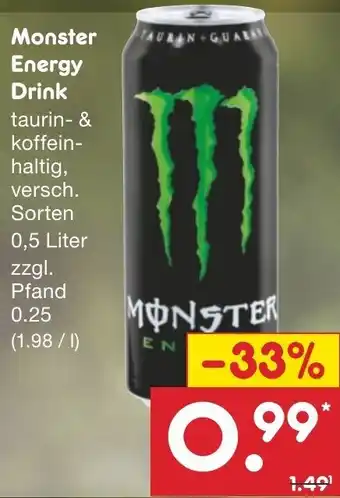 Netto Marken-Discount Monster Energy Drink 0,5 Liter Angebot