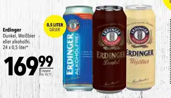 CITTI Markt Erdinger Dunkel, Weißbier eller alkoholfri. 24 x 0,5 liter* Angebot