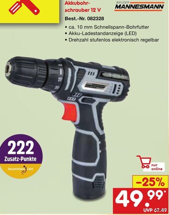 Netto Marken-Discount BRUDER MANNESMANN Akkubohrschrauber 12 V Angebot