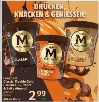 Selgros Langnese Classic, Double Gold Caramel oder Sweet & Salty Almond gefroren 440-ml-Becher Angebot