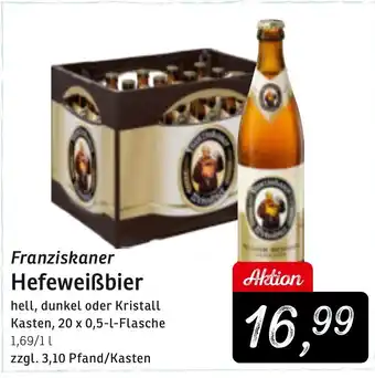 KONSUM Franziskaner Hefeweißbier hell, dunkel oder Kristall Kasten, 20 x 0,5-l-Flasche Angebot