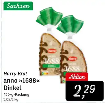 KONSUM Harry Brot anno >1688< Dinkel 450-g-Packung Angebot