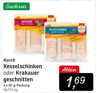 KONSUM Korch Kesselschinken oder Krakauer geschnitten 3 x 30-g-Packung Angebot