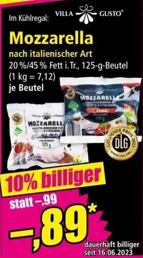 Norma VILLA Gusto Mozzarella 125-g-Beutel Angebot