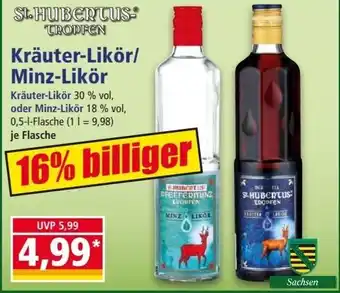 Norma SL.HUBERTUS TROPFEN Kräuter-Likör/ Minz-Likör 0,5 l Flasche Angebot