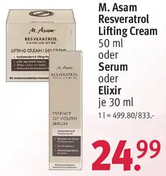 Rossmann M. Asam Resveratrol Lifting Cream 50 ml oder Serum oder Elixir 30 ml Angebot