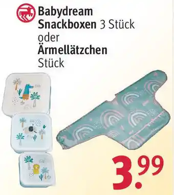 Rossmann Babydream Snackboxen 3 Stück oder Ärmellätzchen Angebot