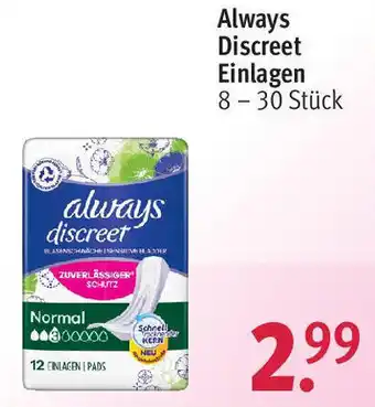 Rossmann Always Discreet Einlagen 8 - 30 Stück Angebot