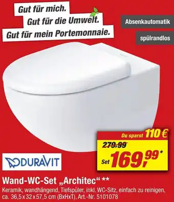 toom Baumarkt Duravit Wand-WC-Set „Architec“ Angebot