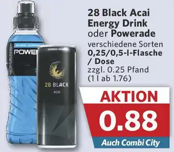 Combi 28 Black Acai Energy Drink oder Powerade 0,25/0,5-L-Flasche Angebot