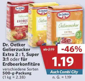 Combi Dr. Oetker Gelierzucker Extra 2:1, Super 3:1 oder für Erdbeerkonfitüre 500-g-Packung Angebot