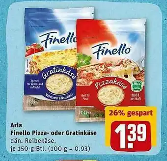 REWE Arla Feinello Pizza Oder Gratinkäse Angebot