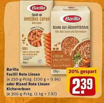 REWE Barilla Fusilli Rote Linsen Oder Risoni Rote Linsen Kichererbsen Angebot