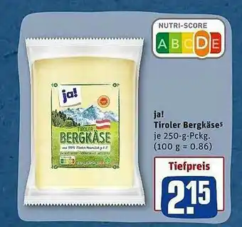 REWE Ja! Tiroler Bergkäse Angebot