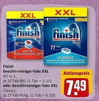 REWE Finish Geschirrreiniger-tabs Xxl Oder Geschirrreiniger-tabs Xxl Angebot