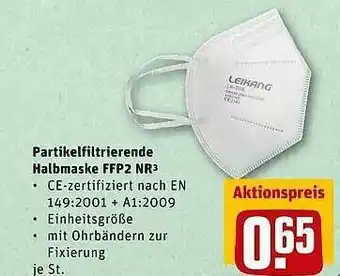 REWE Partikelfiltrierende Halbmaske FFP2 NR Angebot