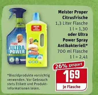 REWE Meister Proper Citrusfrische Oder Ultra Powet Spray Antibakteriell Angebot