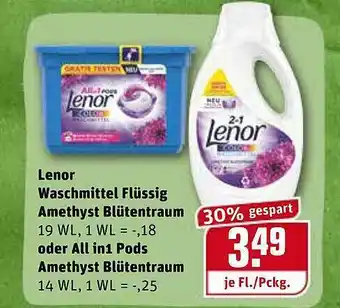 REWE Lenor Waschmittel Flüssig Amethyst Blütentraum Oder All In1 Pods Amethyst Blütentraum Angebot