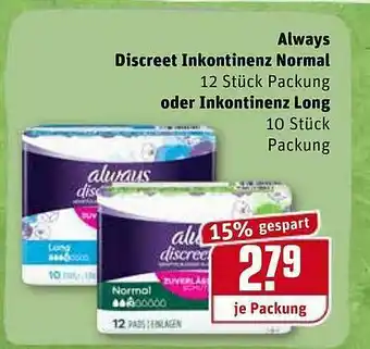 REWE Always Discreet Inkontinenz Normal Oder Inkontinenz Long Angebot