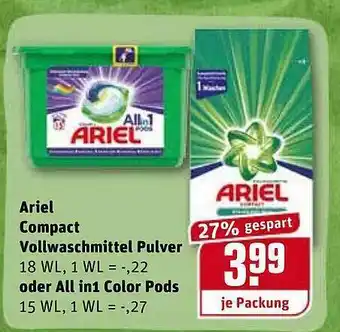 REWE Ariel Compact Vollwaschmittel Pulver Oder All In1 Color Pods Angebot