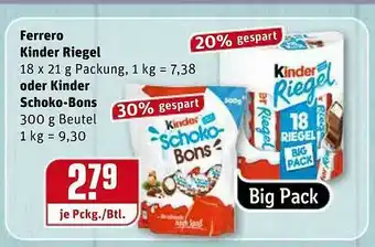 REWE Ferrero Kinder Riegel Oder Kinder Schoko-bons Angebot