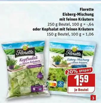 REWE Florette Eisberg-mischung Mit Feinen Kräutern Oder Kopfsalat Mit Feinen Kräuten Angebot