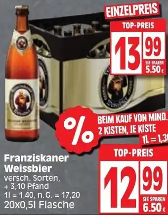 Edeka Franziskaner Weissbier 20x0,5 L Flasche Angebot